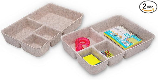 Welaxy Drawer Organizer tray 4 Compartments Nordic Cereal Natural Felt Divider for closet kitchen home office aesthetic wabi-sabi Scandinavian-chic hygge sleek lifestyle (Oatmeal)
