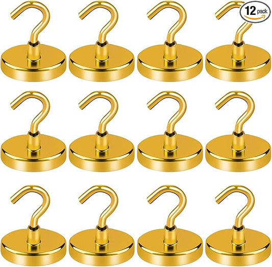 LOVIMAG Yellow Magnetic Hooks for Cruise Cabins, 120LBS Cruise Essentials Must Haves, Cruise Magnets, Magnetic Key Holder, Strong Magnetic Hooks for Hanging, Fridge, Grill -12 Pack