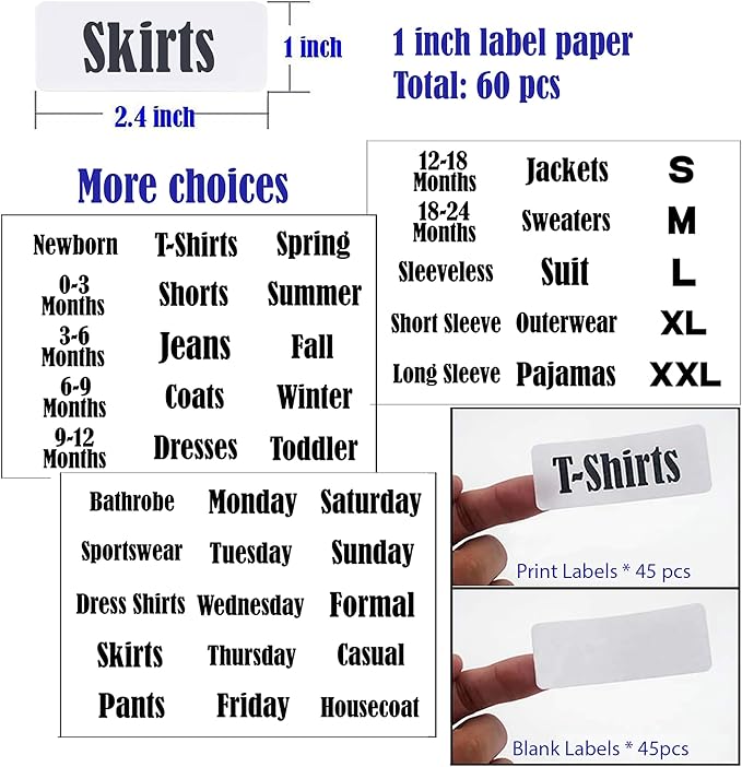 10 Pack White Clothing Rack Size Dividers Plus 45 Labels (1 Inch) and 18 Large Blank Labels, Large Rectangular Clothing Closet Dividers (Purple)