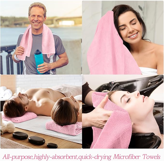 40 Pack Bleach Proof Towels Microfiber Absorbent Resistant Hair Hand Towels Bulk Quick Dry for Barber Gym Bath Spa Shaving (Dark Pink,16 x 29 Inch)