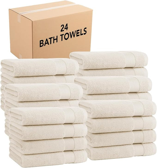 Arkwright Solid Bulk Bath Towels, Case of 24, 100% Cotton 600 GSM Soft Absorbent Bathroom Towels for Hotel, Spa or Vacation Rental, 54 x 27 in, Alabaster Ivory