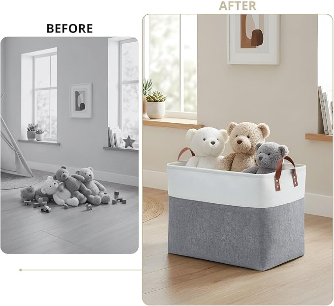 DECOMOMO Extra Large Storage Baskets, Fabric Storage Bins with Handles for Organizing Shelves, Toys, Nursery, Laundry (Slate Grey & White, 3pcs)