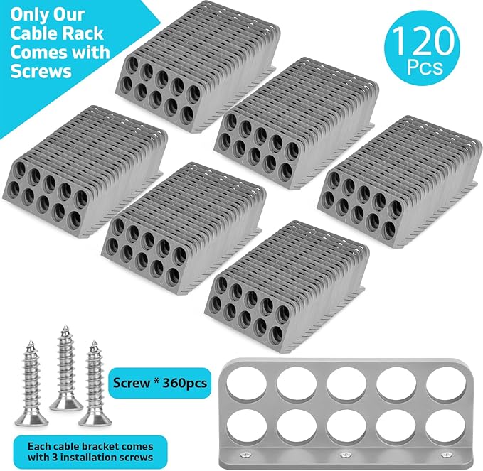 120Pack Cable Chase-Wire Bracket,Cable Support Wire Bracket Holder for NMB Electrical Cord Organized Management,Electrical Wire Dispenser with Screws,Labor Time Saving,1" with 10-Hole Design