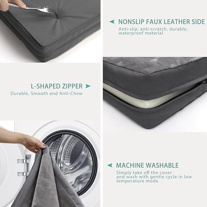 Waterproof XL Dog Beds Large Sized Dog, Outdoor Orthopedic Washable Crate Pad 42 inch, Extra Large Foam Pet Bed with Durable Removable Cover Reversible, XLarge Anti-Slip Kennel Pads, 41"x27", Gray