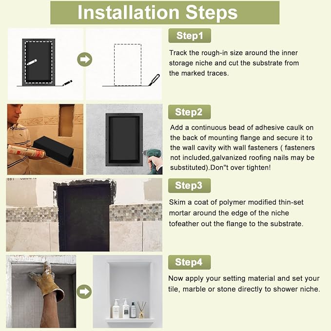 Suteck Shower Niche, 17" x 25" x 3.8" Shower Single Shelf, Rectangle Ready to Tile Niche for Bathroom Storage Recessed Niches Box (17"x25")