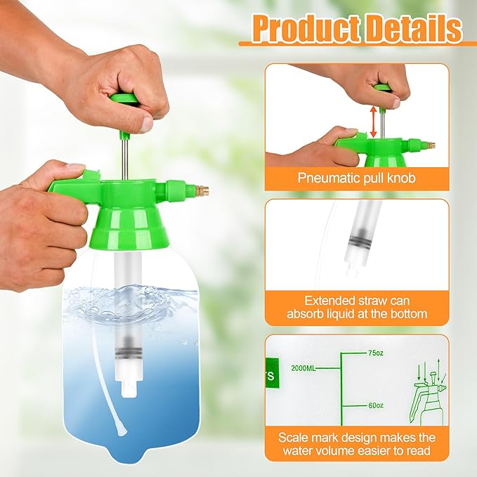 3 Pcs 1/2 Gallon Plastic Handheld Pump Sprayer – Garden Pressure Sprayer with Adjustable Nozzle for Plants, Cleaning, Household Tasks – Green