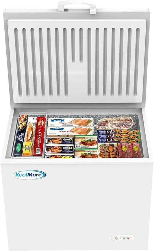 KoolMore - SCF-9C Deep Chest Freezer with Wire Basket, 10 cu. ft. Compact Food and Meat Storage, for Commercial and Home Use with ETL Certification,White