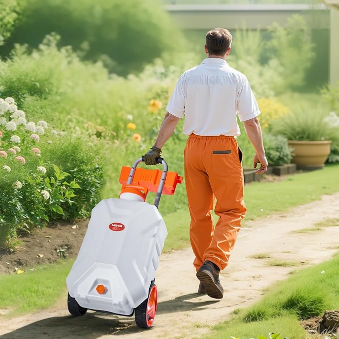 Battery-Powered Sprayer with Wheeled Cart, 10 Gallons Electric Weed Sprayer, Adjustable 0-80 PSI, Yard Lawn Sprayers with Wheels, 5 Nozzles & 98ft Hose, 3-6H Spray Time, for Weeding, Cleaning