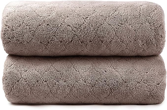 Microfiber Bath Towels, Oversized, Ultra Soft, Super Absorbent and Fast Drying, No Fading Large Bathroom Towel Set for Sport, Travel, Fitness (Coral Fleece - Chocolate, 30 in x 60 in)