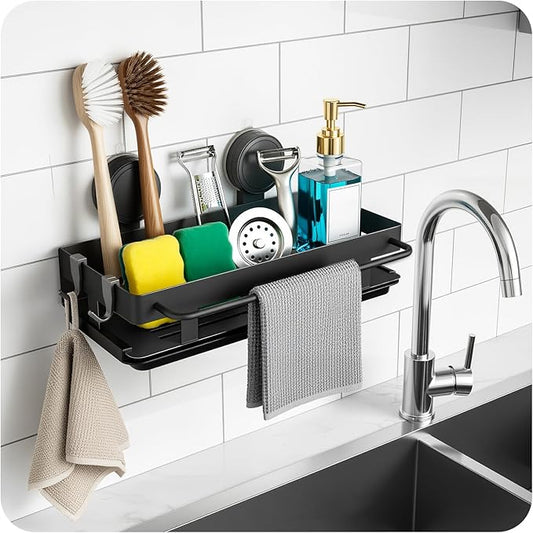 BZLMDXW Sponge Holder for Kitchen Sink, Sink Caddy Organizer with High Brush Holder 304 Rustproof Stainless, Kitchen Countertop Soap Dispenser Organizer, Decor and Accessories