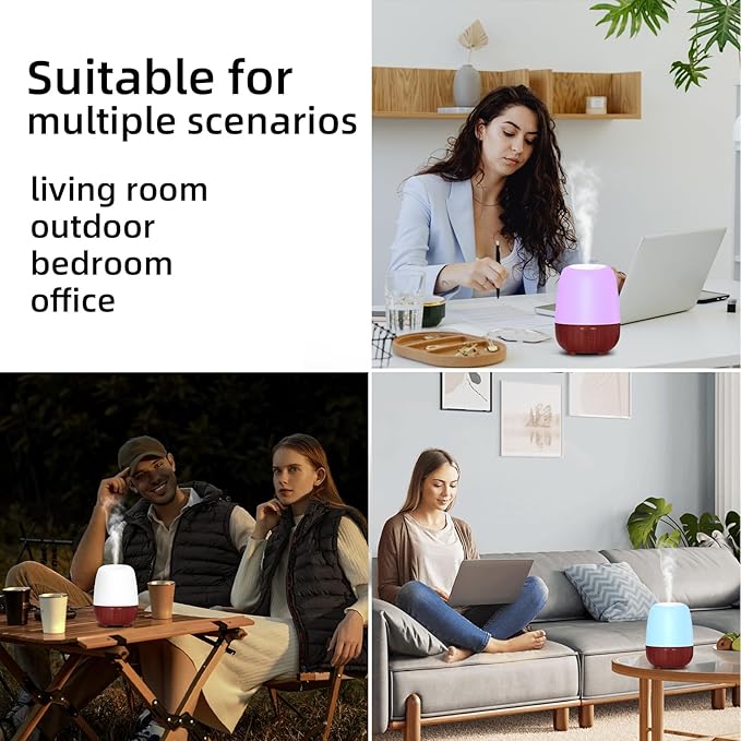 Cordless Essential Oil Diffuser, 150ml Rechargeable Battery-Operated Quiet Aromatherapy Diffuser with 7-Hour Runtime, 7-Color LED Light & 2 Timer Settings for Bedroom, Living Room, Bathroom
