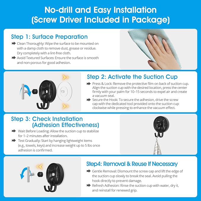 AST Cute Double-Cat Suction Cup Hook, 4 Pack, Heavy Duty Hooks, Upgraded Reliable Force of Both Adhesion and Vacuum, Wall Holders for Loofah, Towel, Coat and Bath Robe, Waterproof Hanger, Matte Black