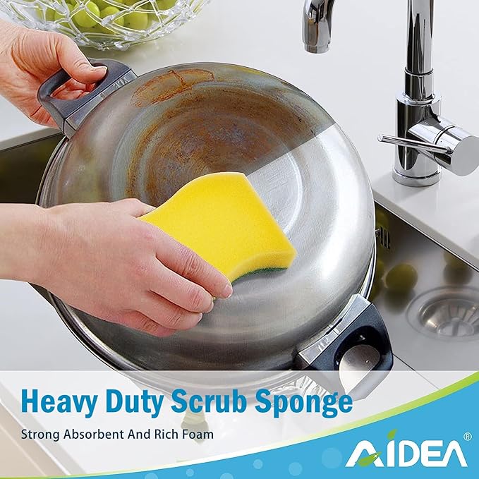 AIDEA Heavy Duty Scrub Sponge or Cleaning, Stink Free Sponge, Effortless Eco Pads for Dishes,Pots,Pans All at Once