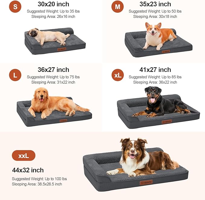 Orthopedic Dog Bed Medium Size Dog, 30x20x6 Inches Memory Foam Pet Bed for Small and Medium Dogs, Washable Removable Cover, Nonskid Bottom, Waterproof, Dark Grey