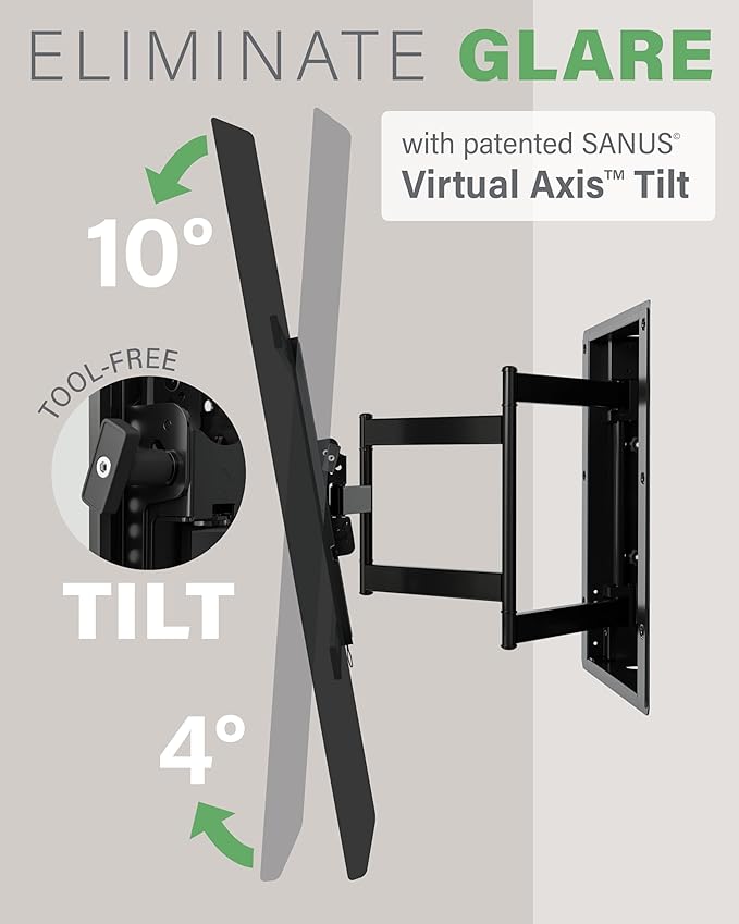 SANUS Recessed TV Wall Mount for 42"-85" Screens - Premium Full Motion TV Mount Tilts, Swivels & Extends for Optimal Views - Easy Install & Low Profile Design - VIWLF128-B2
