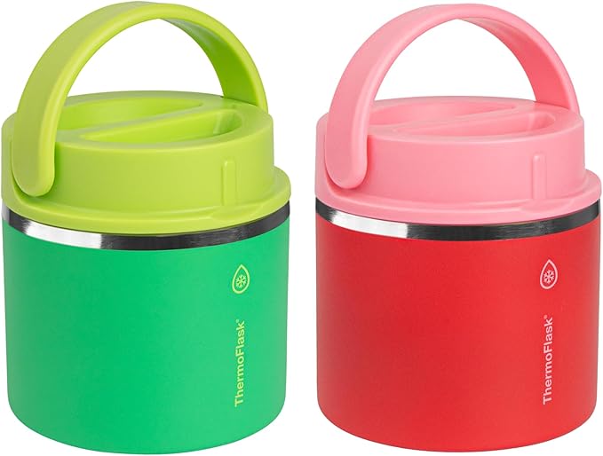 ThermoFlask 20 oz Double Wall Insulated Food Jar, 2-Pack, Raspberry + Candy Pink / Shamrock + Citron