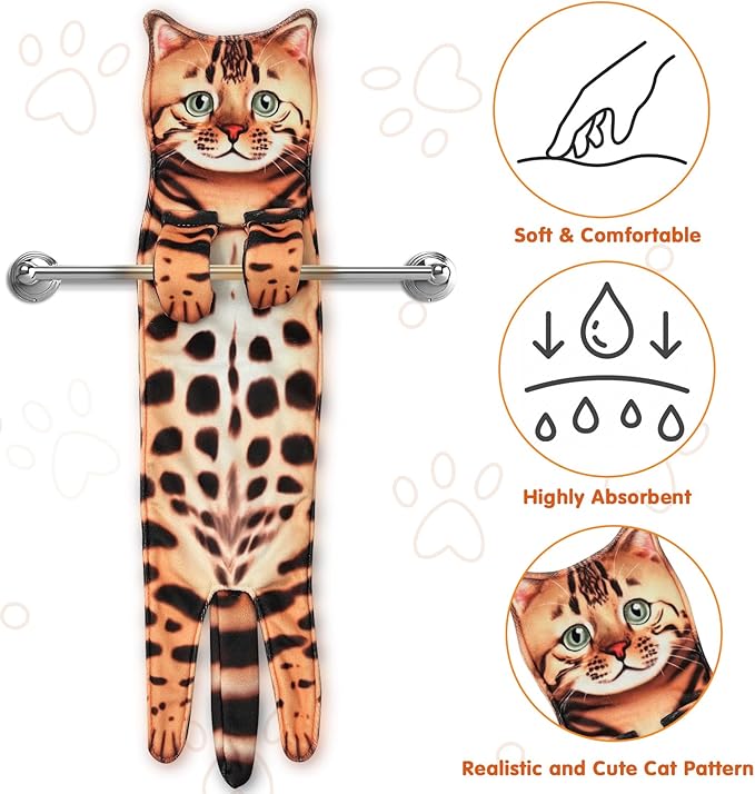 PAT JUUMG Funny Cat Hand Towels for Bathroom Kitchen Decor Towel,Cute Decorative Hanging Face Towels,Super Absorbent Soft, Housewarming Gift,Cat Lovers Gifts for Women (Leopard)