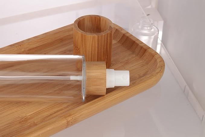 COSIDEA 12 pcs Empty 5oz /150ml bamboo lid clear glass spray bottle with fine mist despenser head for liquid perfume toiletries containers, toner bottles