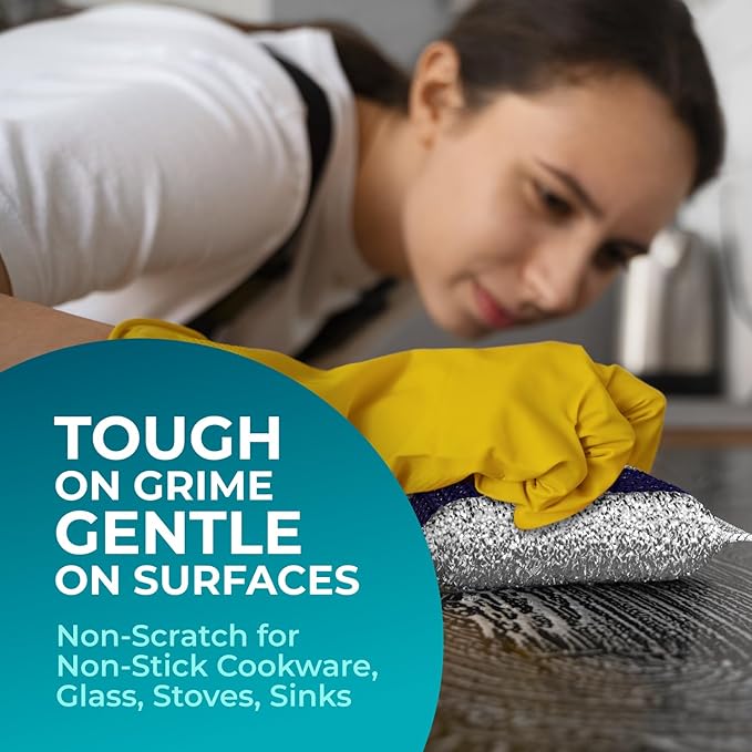 HELOMOR 12 Pack Dish Wash Sponges for Kitchen, Heavy Duty Non Scratch Dish Sponge, Wire Scrub Sponges for Cleaning Cookware, Glass, Countertops, Pans, Pots with Special Scrubbing Strip