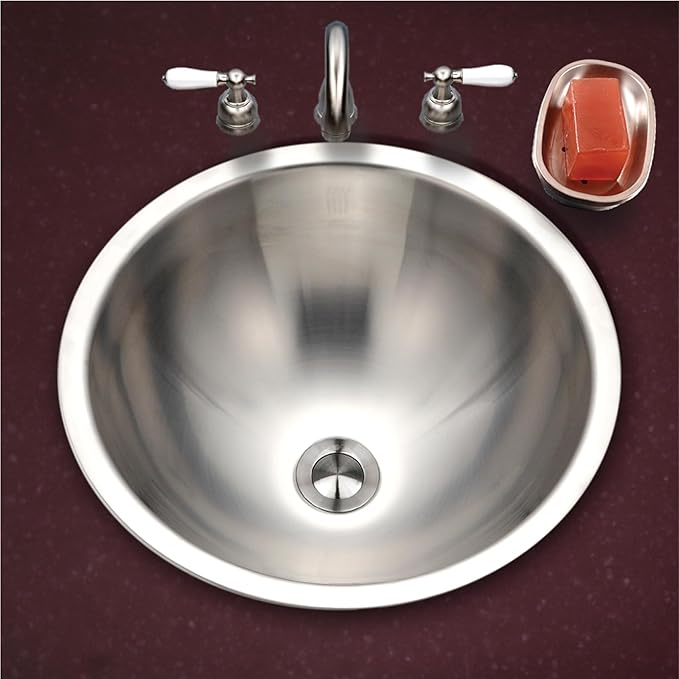 Houzer Opus Stainless Steel Bathroom Sink - 16 Inch Drop-In Undermount Round Bowl with Overflow Drain Assembly, Durable & Versatile, Essential for Home & Apartment, Nested 5-Pack - CRTO-1620-5