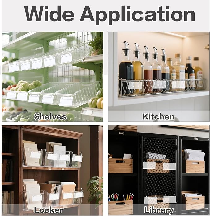 100 Packs Plastic Basket Label Holder, 4 x 2.2 Inch Wire Shelf Ticket Holder with Double Snap Lock Closure, Reusable Price Tag Holder for Supermarket, Pantry, Warehouses, Retail Shop