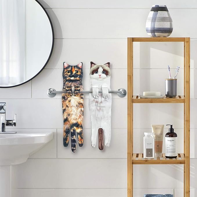 PAT JUUMG Funny Ragdoll Cat Hand Towels for Bathroom Kitchen, Cute Home Decorative Hanging Face Towels, Super Absorbent Soft, Cat Lovers Gifts for Women, Housewarming Gift