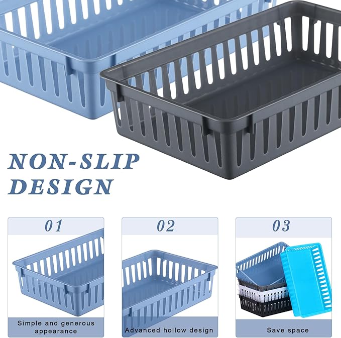 Wenqik Set of 12 Small Plastic Baskets for Organizing 10.24 x 6.5 x 2.36 Inch Pharmacy Baskets Rectangular Trays Plastic Organizer for Office Pharmacy Dorm Kitchens, Closets Shelves(Multi Color)