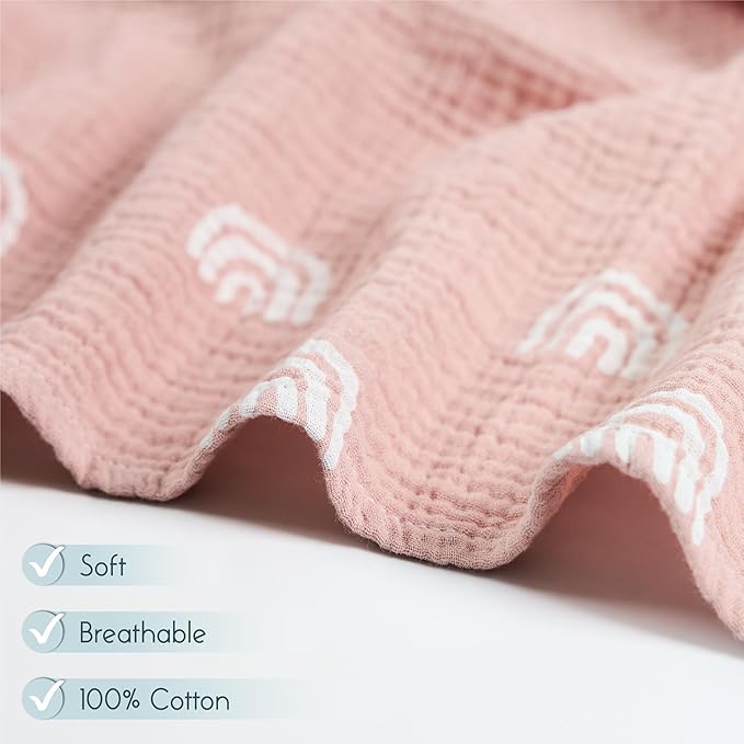 Meracorallo Muslin Swaddle Blanket, 100% Cotton Receiving Blanket Soft and Breathable Swaddle Wrap for Baby Boys and Girls, Rainbow