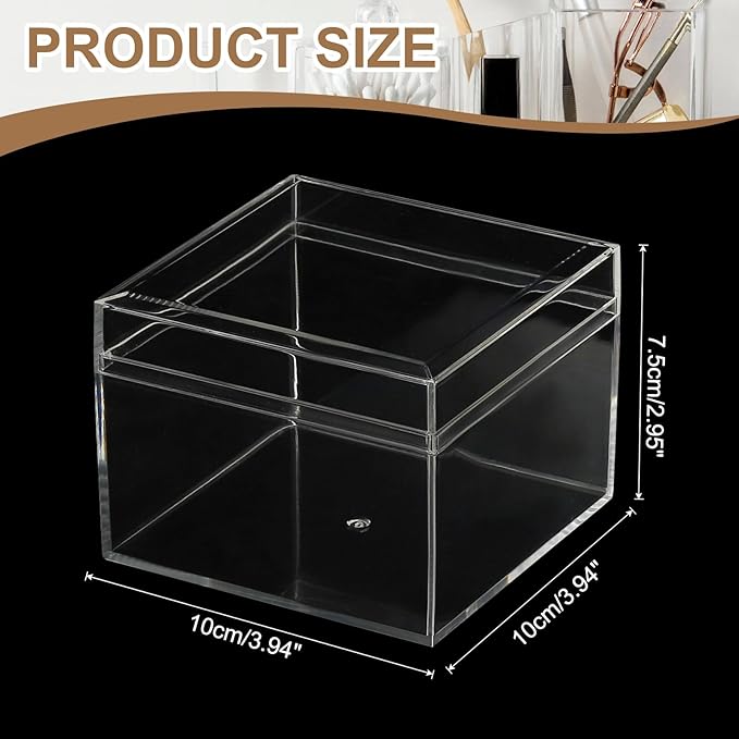 Acrylic Box with Lid, 3.94 x 3.94 x 2.95 in Acrylic Display Case Plastic Square Cube Container Storage Holder Stackable Bins for Cosmetic Collectible Candy Jewelry(2 Pack, Clear)
