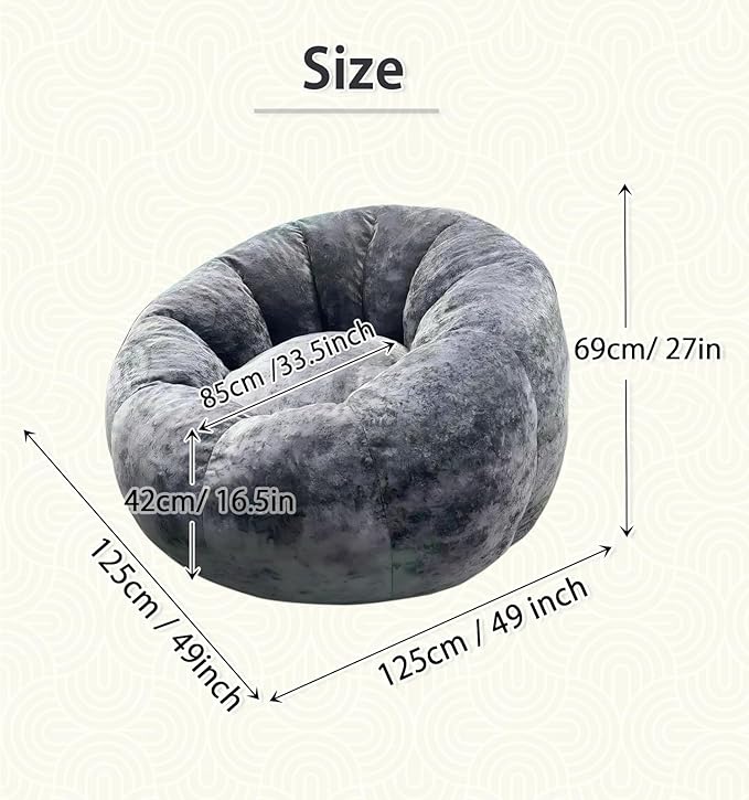 Bean Bag Chairs Large Bean Bag Couch for Adults Stuffed Sofa Chair Comfy Giant Bean Bag Chair with Spacious Design for Reading, Playing or Relaxing, Grey