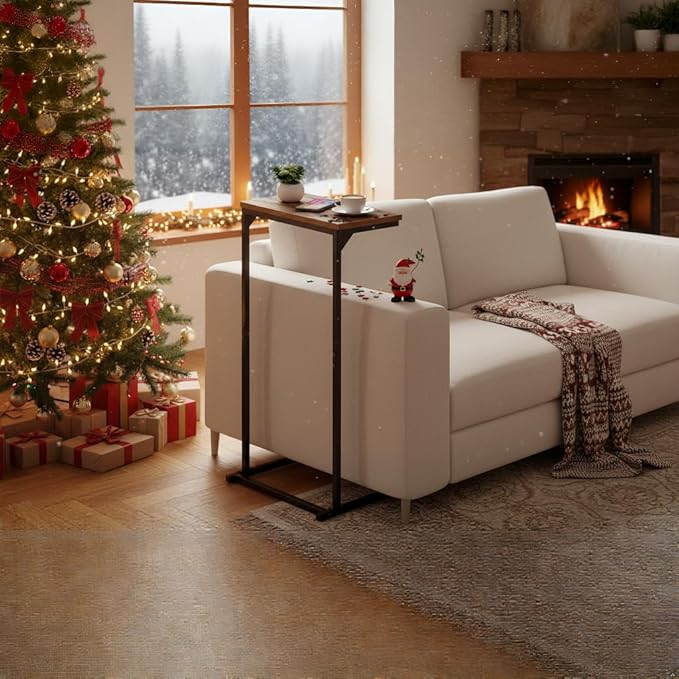 TUTOTAK C Shaped End Table, Tv Tray, Small Side Table, Set of 2, 28.7 inch Tall Couch Table, Tray Table, Sofa Table, Living Room, Bed Room, Brown TB01BB0712