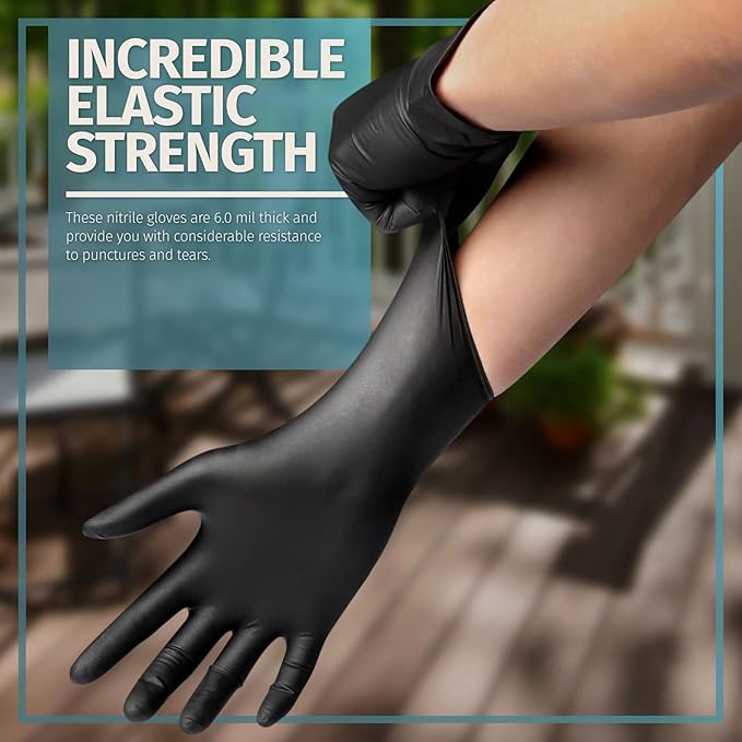 Glove Station Disposable Nitrile Gloves - 100-Count - Medical-Grade Non-Latex Gloves for Kitchen, Cleaning, and Cooking - Textured for Better Grip 6MM-XXL-Black