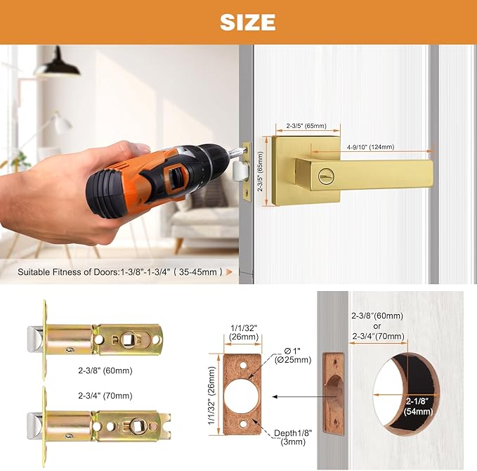 Probrico Gold Privacy Door Handle Lockset Heavy Duty Interior Door Lever for Bedroom Reversible Keyless Handleset Door Knob 20 Pack