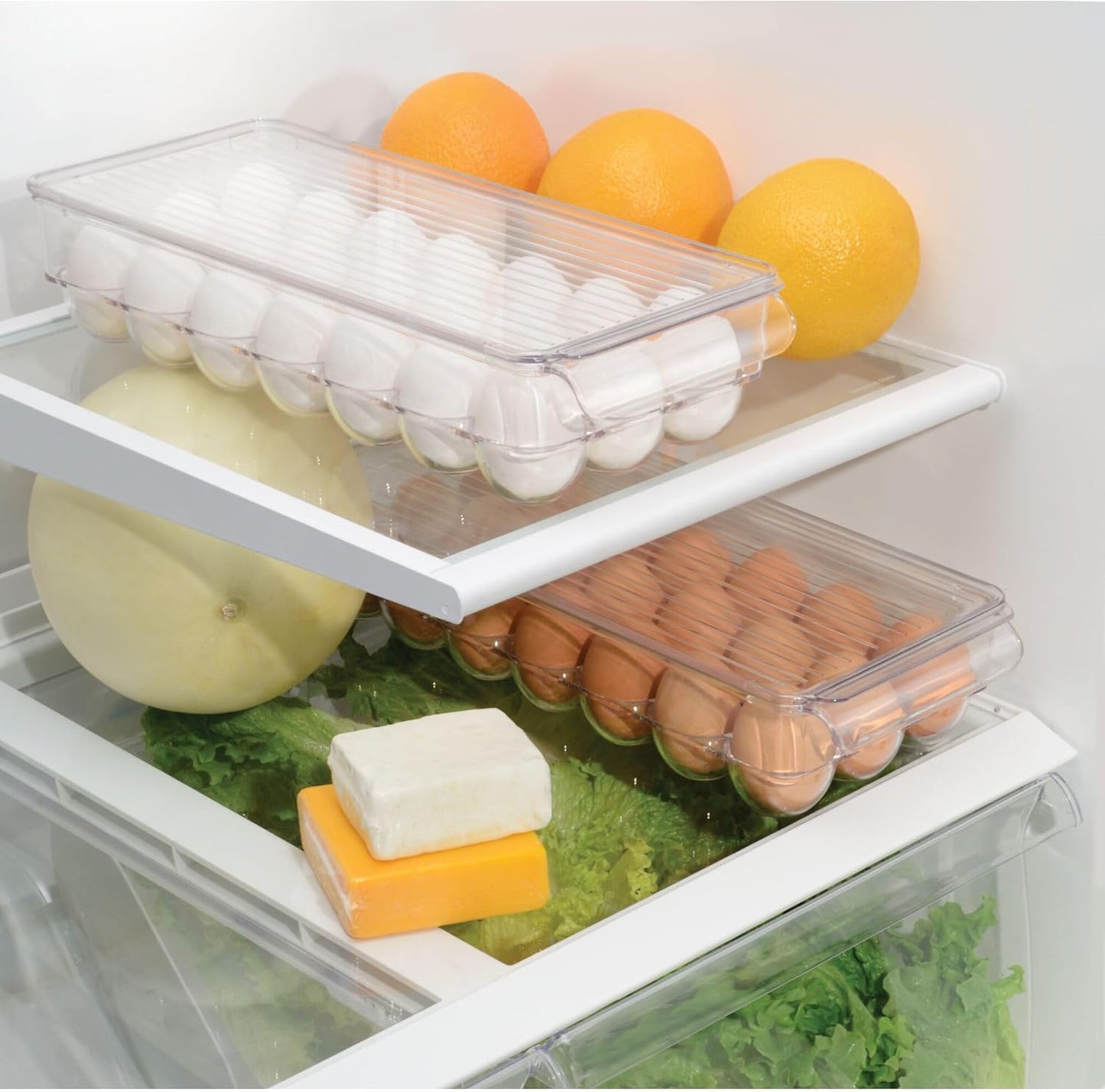 Clear Plastic Egg Holder for Fridge with Lid — 21 Egg Storage Container Organizer Bin