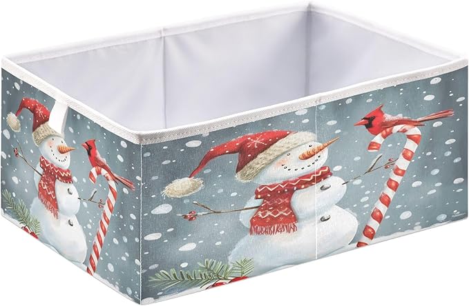 Bolaz Snowman with Bird Snowflakes Closet Organizers Storage Cubes Storage Bins Shelf Baskets Containers for Home Room Office,Square