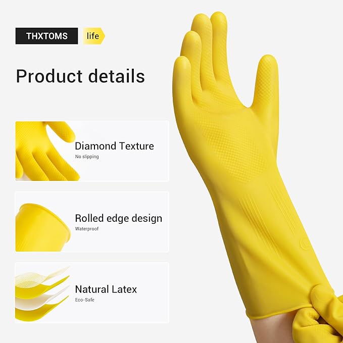 3 Pairs Rubber Dishwashing Gloves, Reusable Household Cleaning Gloves for Women Men, Kitchen and Bathroom Cleaning, Gardening, Pet Care, Extra Thickness, 20 Mil, 13", Heavy Duty, Non-Slip, M