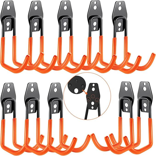 3-H Heavy Duty Garage Hooks [10 Pack] - 3-Round Welding Tech Holds 22lbs More - Thickened Steel Wall Mount for Ladders, Tools & Storage - Rustproof Utility Hardware
