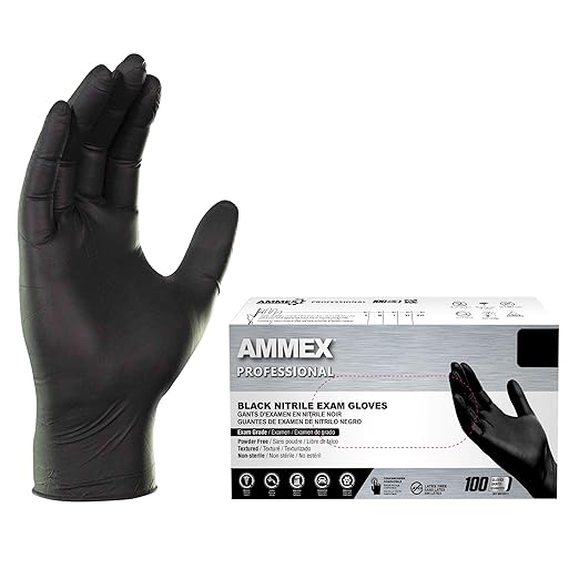 AMMEX Black Nitrile Exam Gloves, Box of 100, 3 Mil, Size Small, Latex Free, Powder Free, Textured, Disposable, Non-Sterile, Food Safe, ABNPF42100BX