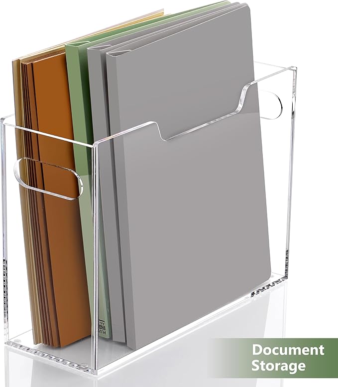 DINGHUO Hanging File Box, Letter Size Acrylic Hanging File Organizer, Clear Portable File Storage Box with Handle, File Folder Holder for Desk Home Office School -1 Pack