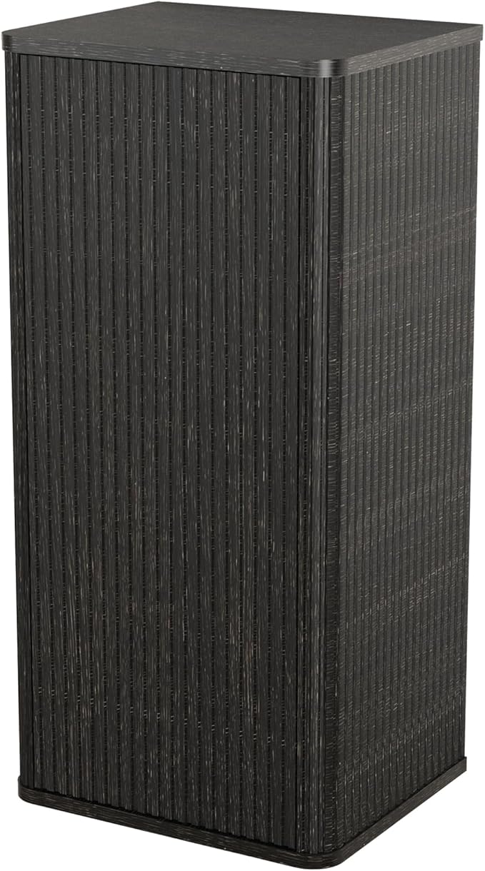 Striped Walnut Floating Bathroom Side Cabinet Wall-Mounted Storage for Small Spaces Pre-Assembled with Safe Curvy Design Push-Open Door