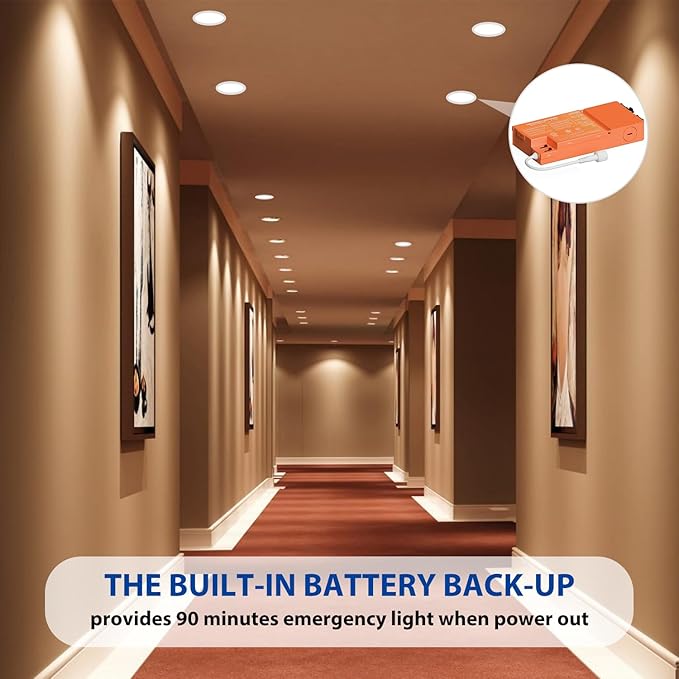 dephen 6 Inch LED Emergency Recessed Light with 90 Min Battery Backup, 5CCT 2700-5000K Ultra-Thin Round Downlight, 9W/12W/15W Tunable Commercial Ceiling Lighting