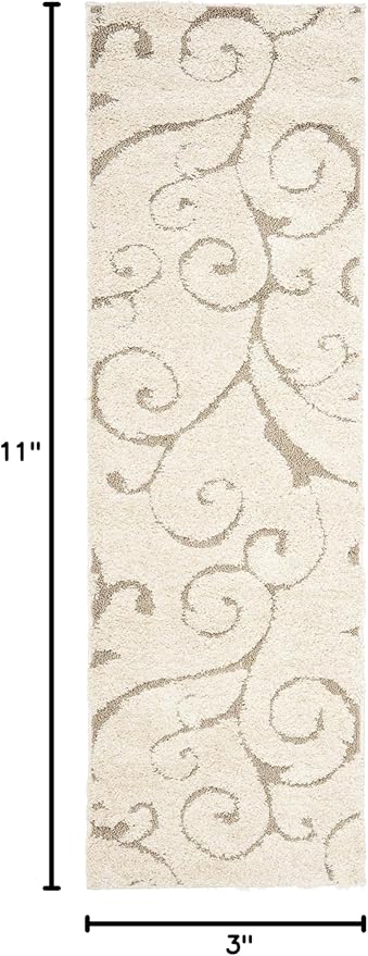 SAFAVIEH Florida Shag Collection Runner Rug - 2'3" x 11', Cream & Beige, Scroll Design, Non-Shedding & Easy to Clean, High-Low Plush Pile, Ideal for Bedroom, Foyer, Hallway (SG455-1113)