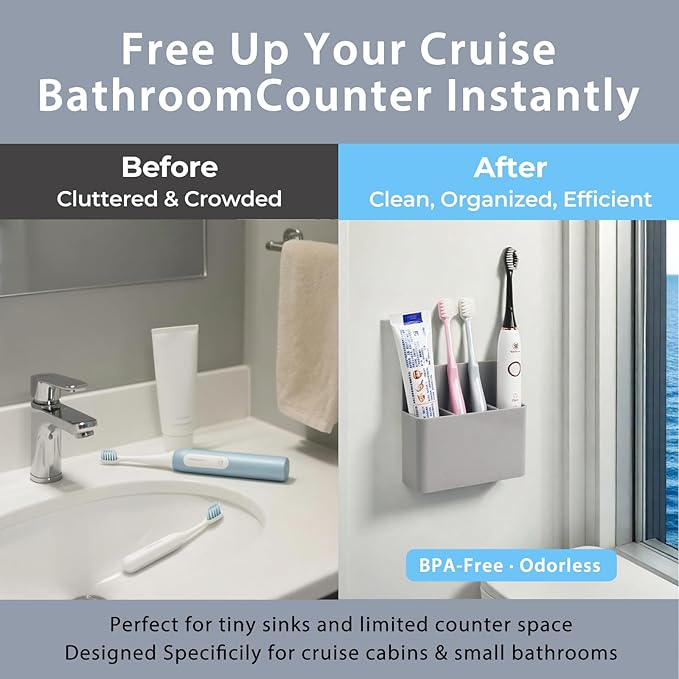 Magnetic Toothbrush Holder for Cruise Ship Cabin – Wall-Mounted Cruise Bathroom Organizer with 2 Removable Dividers & Towel, Cruise Essentials 2025 & Cruise Must Haves for Alaska & Caribbean Cruises