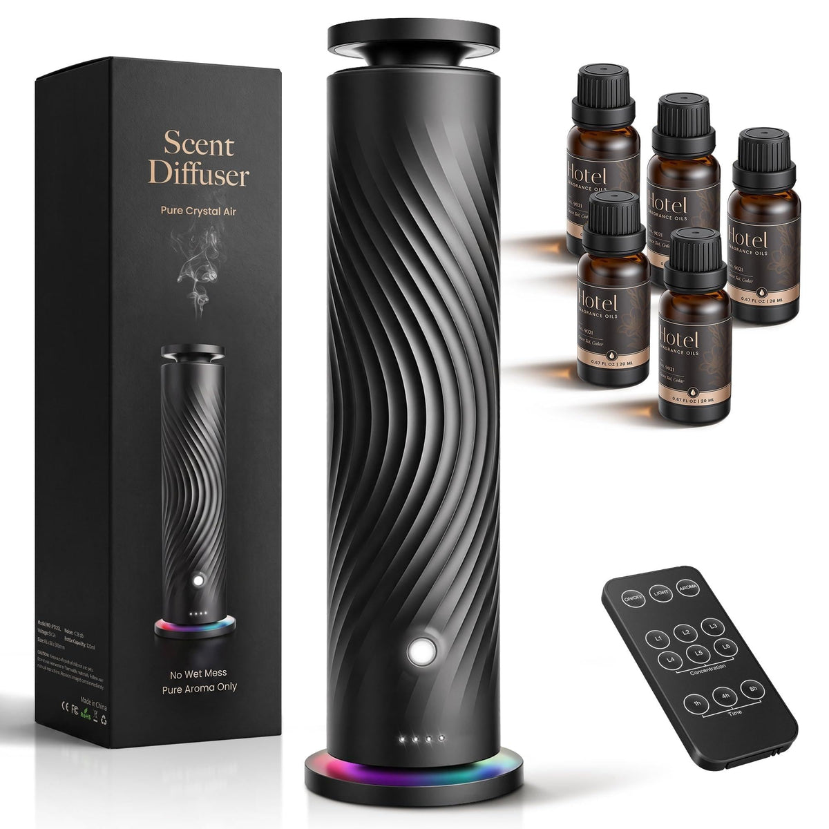 Waterless Essential Oil Diffuser for Home, Starter Kit with 5 Oils