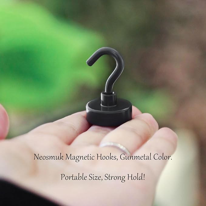 Neosmuk Magnetic Hooks,Heavy Duty Earth Magnets with Hook for Refrigerator, Extra Strong Cruise Hook for Hanging, Magnetic Hanger for Cabins, Grill (Grey, 6 Pack)