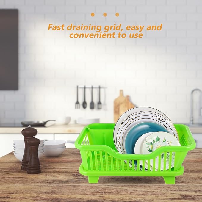 Multifunction Kitchen Tableware Draining Rack with Side Drainage Medium Plastic Bowl Holder Organizer for Chopsticks Cups Spoons Forks Space-Saving Sink Plate and Utensil Storage