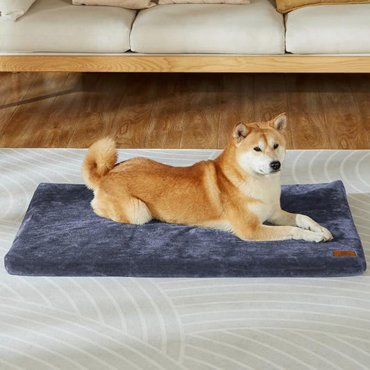 Dog Crate Pad - Dog Bed Large Sized Dogs with Removable Washable Cover and Waterproof Lining - Memory Foam Pet Bed for Crate - Reversible Kennel Mat (Cool & Warm), 36-inch, Dark Grey