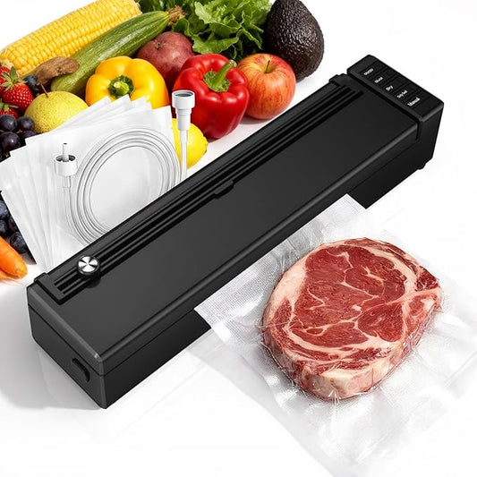 olayks Vacuum Sealer Machine for Food, 60KPA Automatic Food Saver with Dry& Moist Modes, Compact Air Sealing Machine includes 10 Sealer Bags for Kitchen Storage, Meat, Meal Prep, Sous Vide