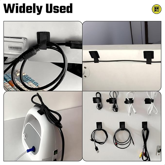40 PCS Hook and Loop Cable Ties, Self Adhesive Cable Straps, Cable Management Under Desk, Adjustable Cord Organizers for Office Home and Kitchen, Black