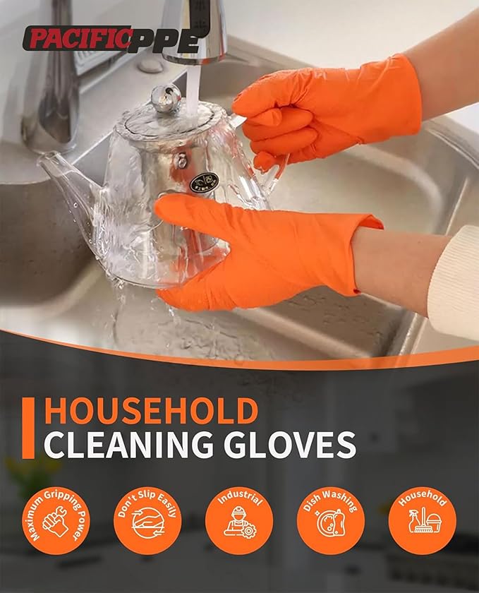 PACIFIC PPE 8 Mil Heavy Duty Strength Nitrile Gloves, Chemical Resistant, Diamond Texture Industrial Disposable Gloves, Orange, 100PCs, Medium